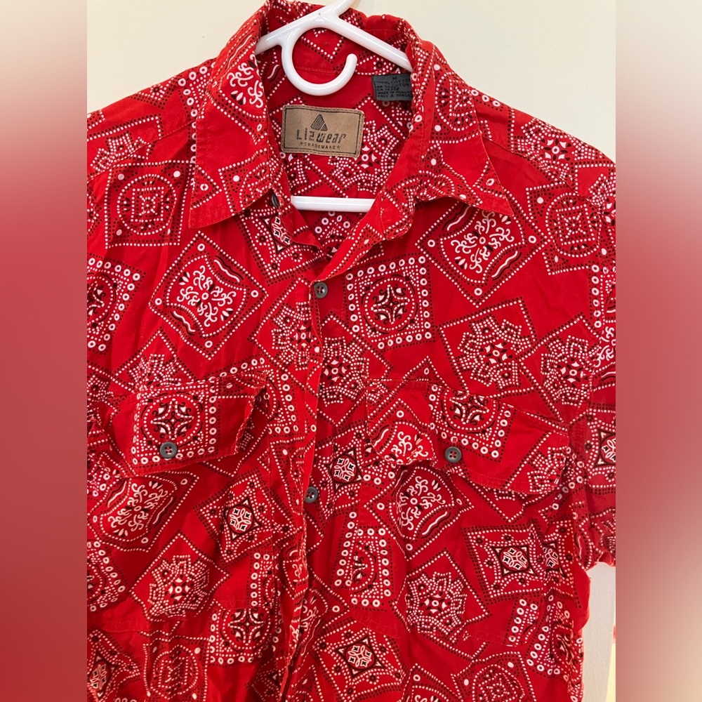 LizWear Red Bandana Pattern Button Down Shirt Liz Claiborne